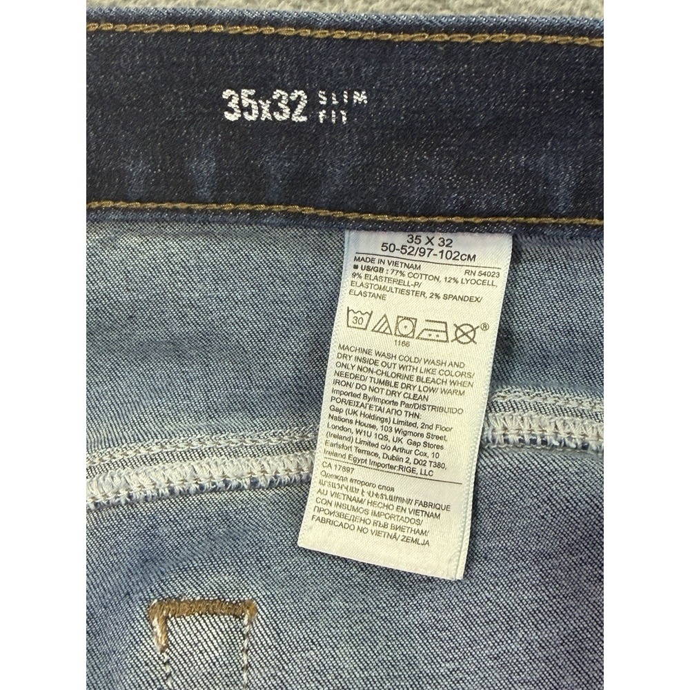 Banana Republic Jeans Mens 35x32 Blue Straight Slim Dark Wash Denim Traveler - Picture 7 of 8